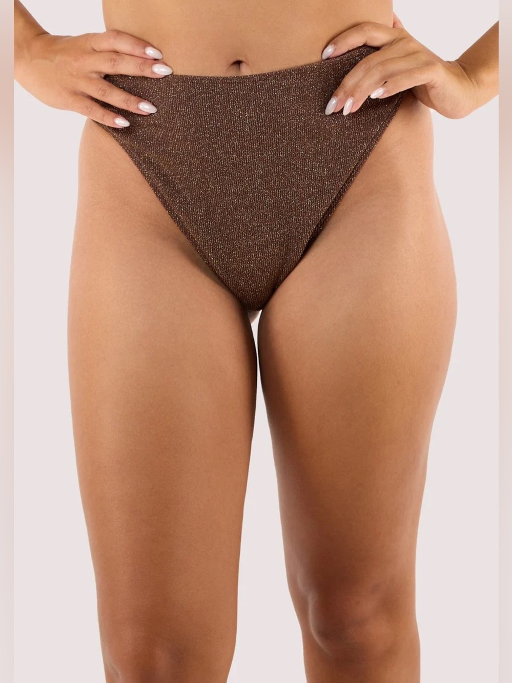 Good American Sparkly Brown High-Rise Bikini Bottoms NWT